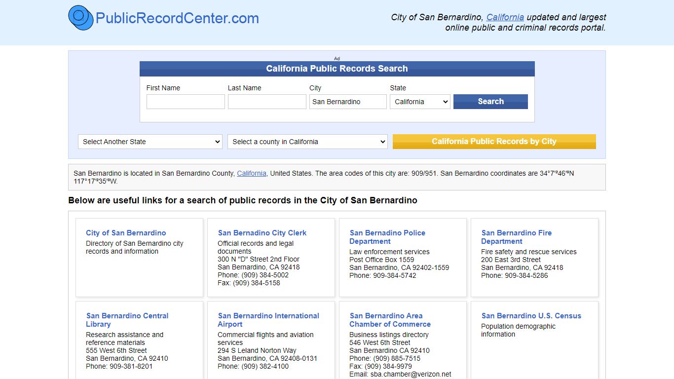 San Bernardino, California Public Records and Criminal Background Check